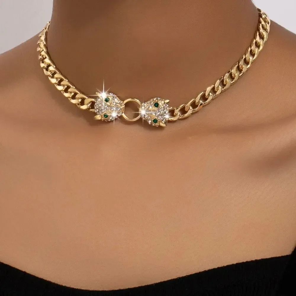 Double Head Leopard Choker Necklace